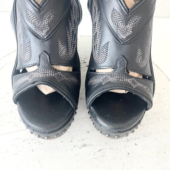 Lane Boots LEXINGTON Womens Black Wedges 6 Western Sandals Cowgirl Wooden Heel - Picture 6 of 11